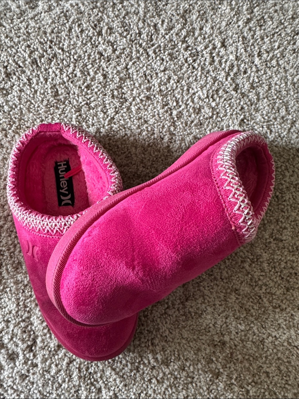 Hurley Bright Pink Suede Slip-On Slippers